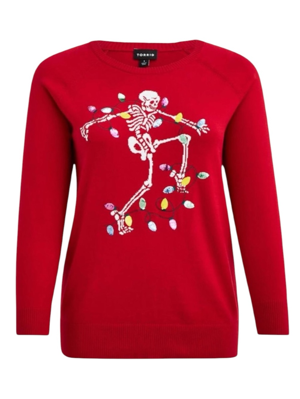 Torrid Christmas Skeleton Lights Red Crew Neck Sweater 1X NWT
